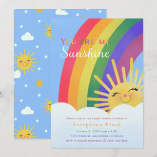 Helle, farbenfrohe Regenbogen Babydusche Einladung