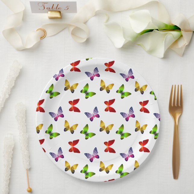 Helle, farbenfrohe Schmetterlinge Pappteller (Hochzeit)