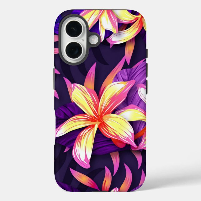 Helle, farbenfrohe tropische Blume iPhone 16 Hülle (Rückseite)