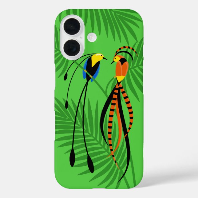 Helle, farbenfrohe Vögel des Paradieses iPhone 16 Hülle (Rückseite)