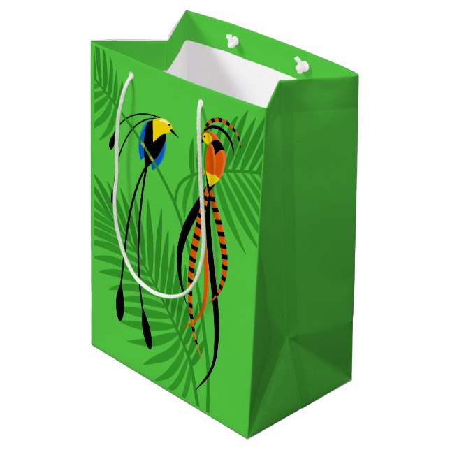Helle, farbenfrohe Vögel des Paradieses Mittlere Geschenktüte (Rückseite Schrägansicht)
