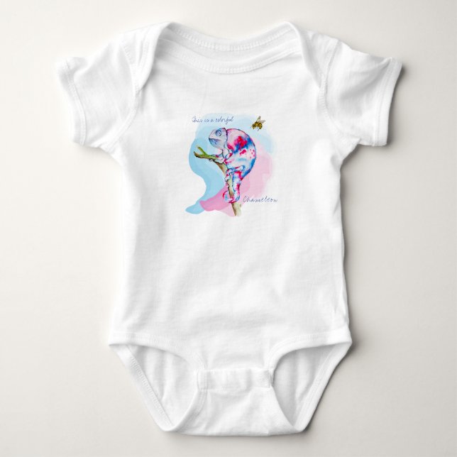 Helle, farbenfrohe Wasserfarbe Chamäleon und Biene Baby Strampler (Vorderseite)