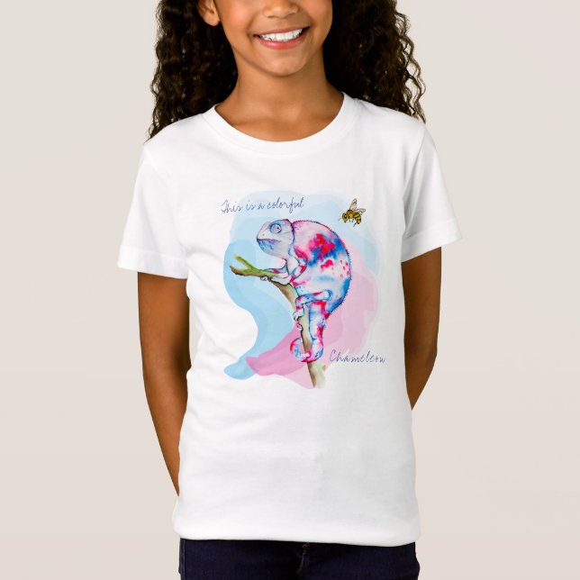 Helle, farbenfrohe Wasserfarbe Chamäleon und Biene T-Shirt (Vorderseite)