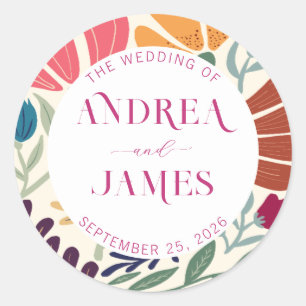 Helle farbenfrohe Wildblume Abstrakte Blumenhochze Runder Aufkleber