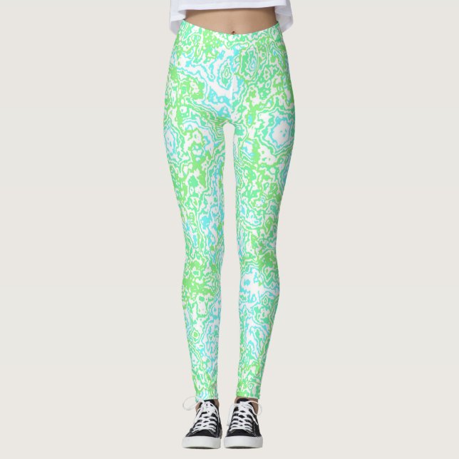 Helle, farbenfrohe, Wirble Abstrakte Boho-Marmor Leggings (Vorderseite)