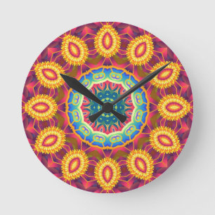 Helle Farbige Abstrakte Florale Mandala Runde Wanduhr