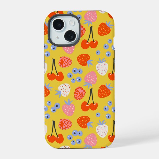 Helle Farbige Beeren Frucht Muster iPhone 15 Hülle (Rückseite)