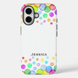 Helle, farbige Bläschen Personalisiert weiß iPhone 16 Hülle