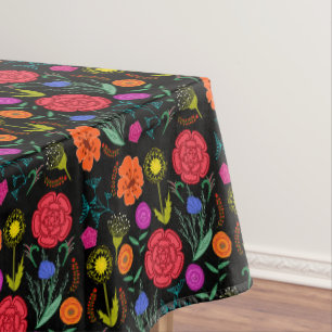 Helle farbige Blume auf schwarzen 60" x 84" Tischdecke