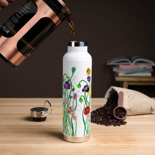 Helle Farbige Blumige Wilde Mohn-Wasserfarbe Trinkflasche