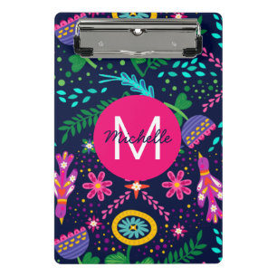 Helle Farbige Chaotische Florale Blaue Personalisi Mini Klemmbrett