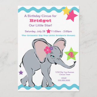 Helle farbige Girl Elephant Star Einladung