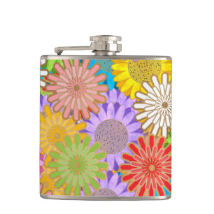 Helle Farbige Lebendige Chaotische Hippie-Blumen-M Flachmann