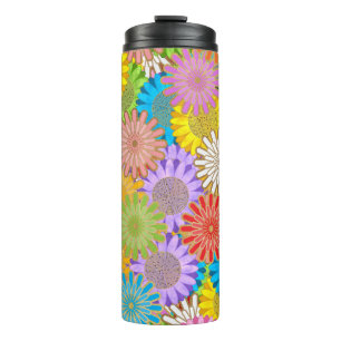 Helle Farbige Lebendige Chaotische Hippie-Blumen-M Thermosbecher