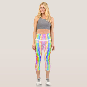 Helle Farbige Moderne Gestreifte Yoga Capri Leggings