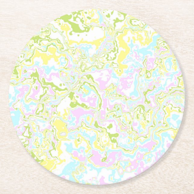 Helle, farbige Pastel Trippy Retro Boho Marmor Runder Pappuntersetzer (Vorderseite)