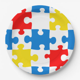 Helle Farbige Puzzle-Teil-Muster Pappteller