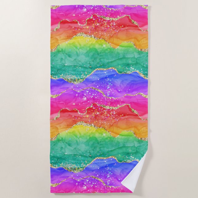 Helle Farbige Regenbogen Glitter Gold Achat Strandtuch (Vorderseite)