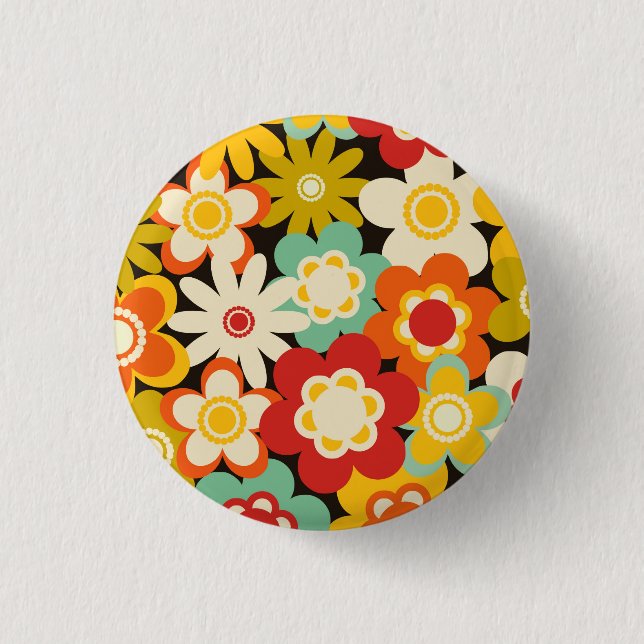 Helle Farbige Retro Süße Blumige Muster Button (Vorderseite)