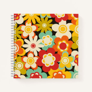 Helle Farbige Retro Süße Blumige Muster Notizbuch