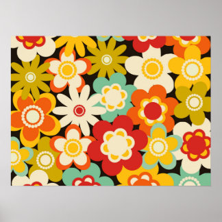 Helle Farbige Retro Süße Blumige Muster Poster