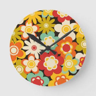 Helle Farbige Retro Süße Blumige Muster Runde Wanduhr