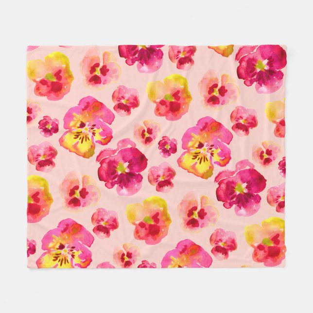Helle Farbige Rosa Stiefmütterchen  Fleecedecke (Vorderseite (Horizontal))