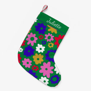 Helle Farbige Skandinavische Blumen Grüne Benutzer Kleiner Weihnachtsstrumpf