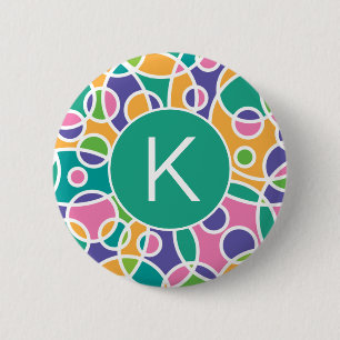 Helle Farbige Verrückte Kreise Muster Monogramm Button