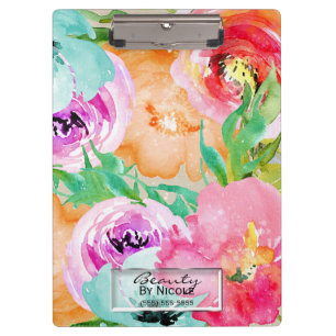 Helle Farbige Wasserfarben Florale Personalisierte Klemmbrett