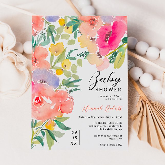 Helle, feine Bohengarten Blütendusche Einladung (Bright bold boho garden floral baby shower invitation)