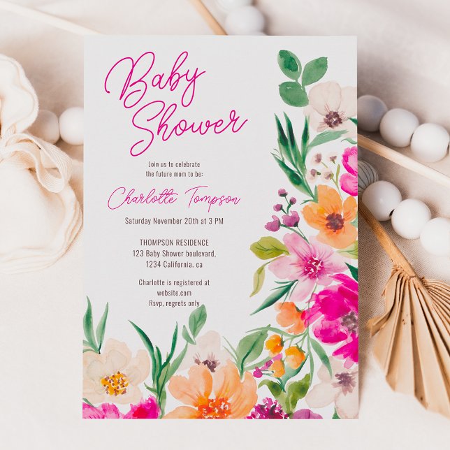 Helle, fette Blume Drehbuch Babydusche Einladung (Bright bold wild flowers script baby shower invitation)