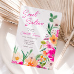 Helle, fette Blume Drehbuch Sweet 16 Einladung<br><div class="desc">Elegante,  helle und kühne moderne Frühjahrs-Sommer-Blume Illustration mit hübscher,  überdimensionaler Blume und Pinselschrift süße 16 Geburtstagsfeier mit moderner Kalligrafie-Typografie mit leuchtend neonrosa,  orangefarbenen,  grünen und gelben Blumen auf bearbeitbarem weißem Hintergrund.</div>