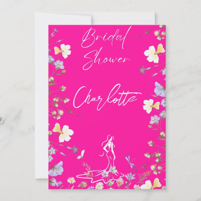 Helle, fette Blume-Schrift Bridal Einladung (Vorderseite)