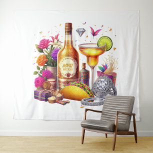 Helle Fiesta Floral Taco & Tequila Wedding Deco Wandteppich