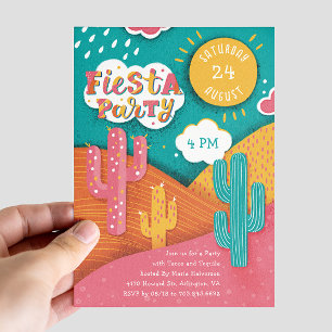 Helle Fiesta-Party. Kaktus-Tacos und Tequila Einladung