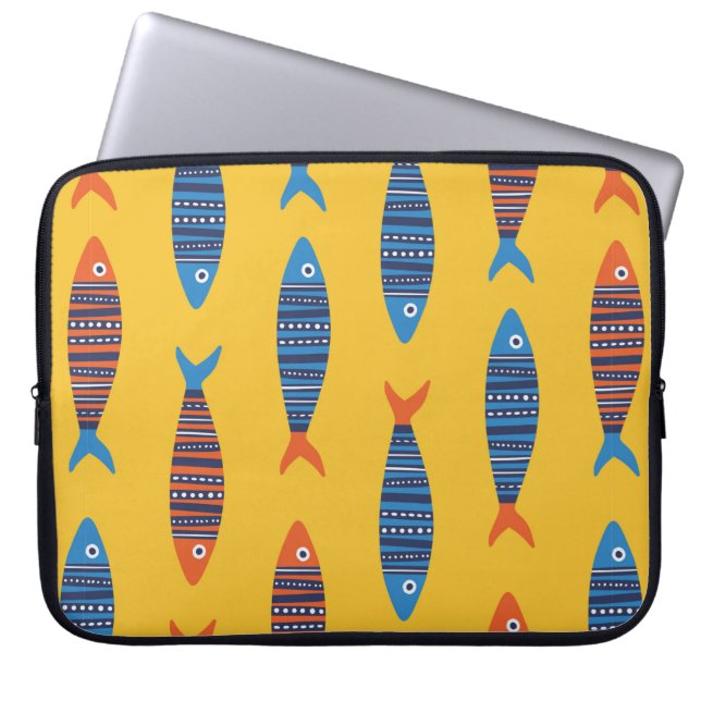 Helle Fische nahtlos. Handgezogene Seehandlung Laptopschutzhülle (Vorderseite)