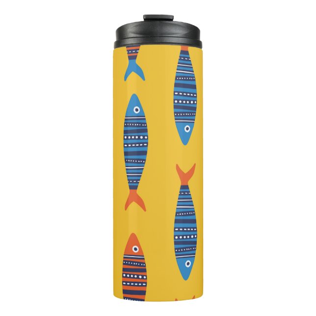 Helle Fische nahtlos. Handgezogene Seehandlung Thermosbecher (Vorderseite)