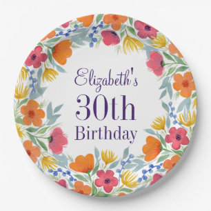Helle Floral 30. Geburtstag Pappteller