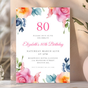 Helle Floral 80. Geburtstag Einladung