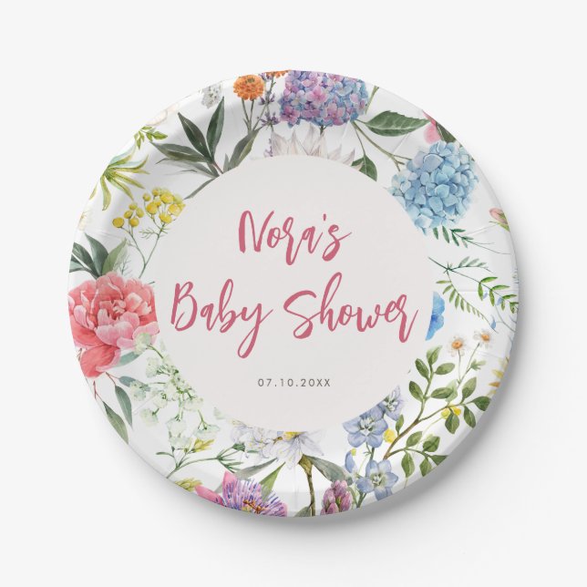 Helle Floral Baby Dusche Pappteller (Vorderseite)