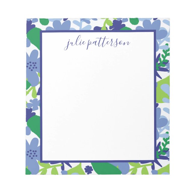 Helle Floral Multi-Green und Blue Notizblock (Vorderseite)