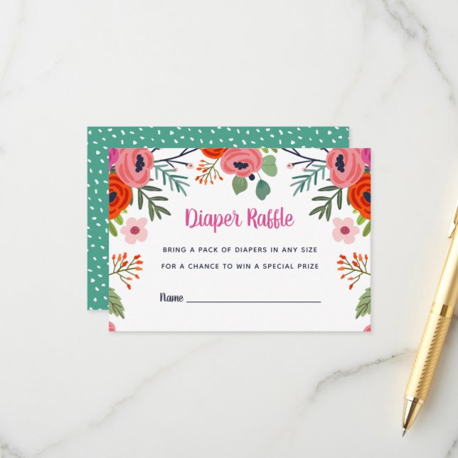Helle florale Babydusche Windelwaschkarte Begleitkarte (Vorderseite/Rückseite Beispiel)