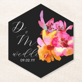 Helle, florale, farbige Monogramm-Schwarze Hochzei Untersetzer