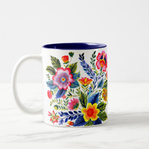 Helle florale Faux-Garn-Stickerei Design Zweifarbige Tasse