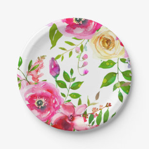 Helle florale kühne rosa Frühlingsbotanik modern Pappteller