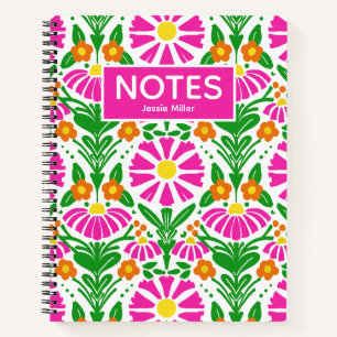 Helle florale Magenta Orange Grüne Personalisierte Notizbuch