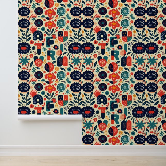 Helle florale Typografie Art Pattern Tapete (Anwendung)