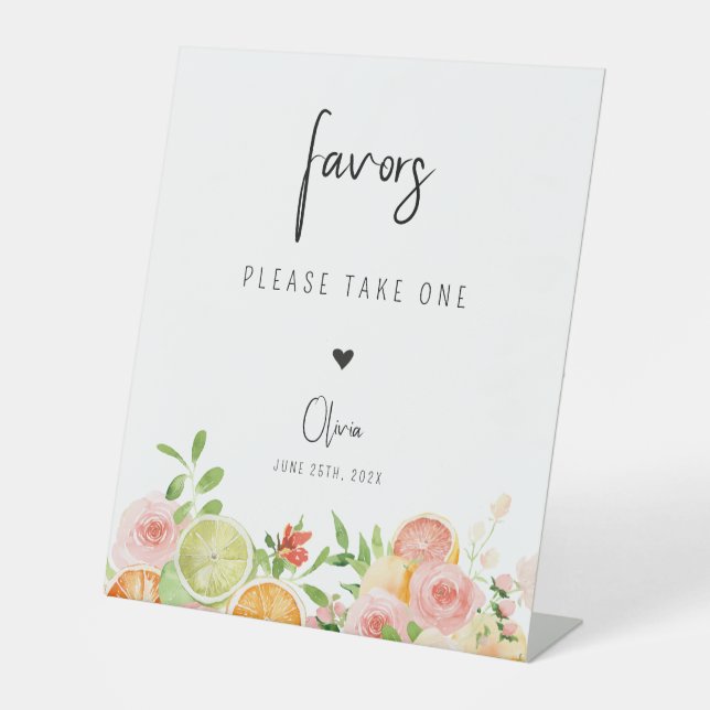 Helle florale Zitrusfrüchte Favoriten Zeichen pers Sockelschild (Vorderseite)
