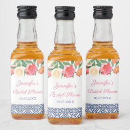 Helle Florals Citrus und Navy Brautparty Gefallen Alkoholflaschenetikett